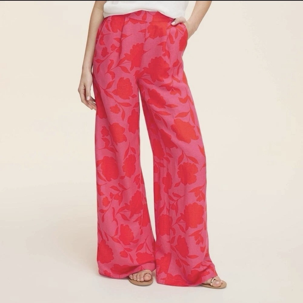 Kate Spade New‎ York Classic Rose High-Rise Linen Trousers Women's Sz S Pink/Red